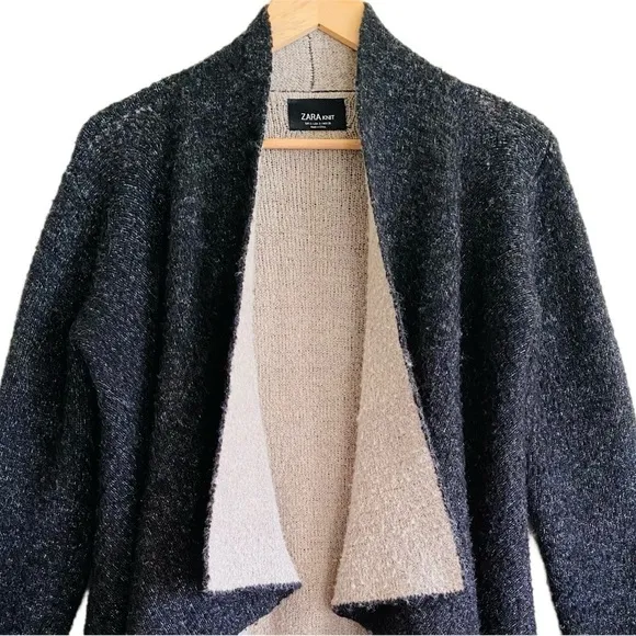 ZARA Knit Supersoft Cozy Wool Blend Drape Front Boho Sweater Cardigan Size S