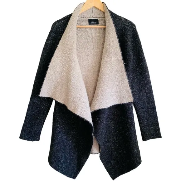 ZARA Knit Supersoft Cozy Wool Blend Drape Front Boho Sweater Cardigan Size S