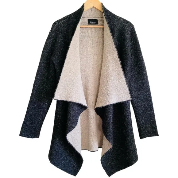 ZARA Knit Supersoft Cozy Wool Blend Drape Front Boho Sweater Cardigan Size S